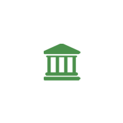 A green and white icon of a building.